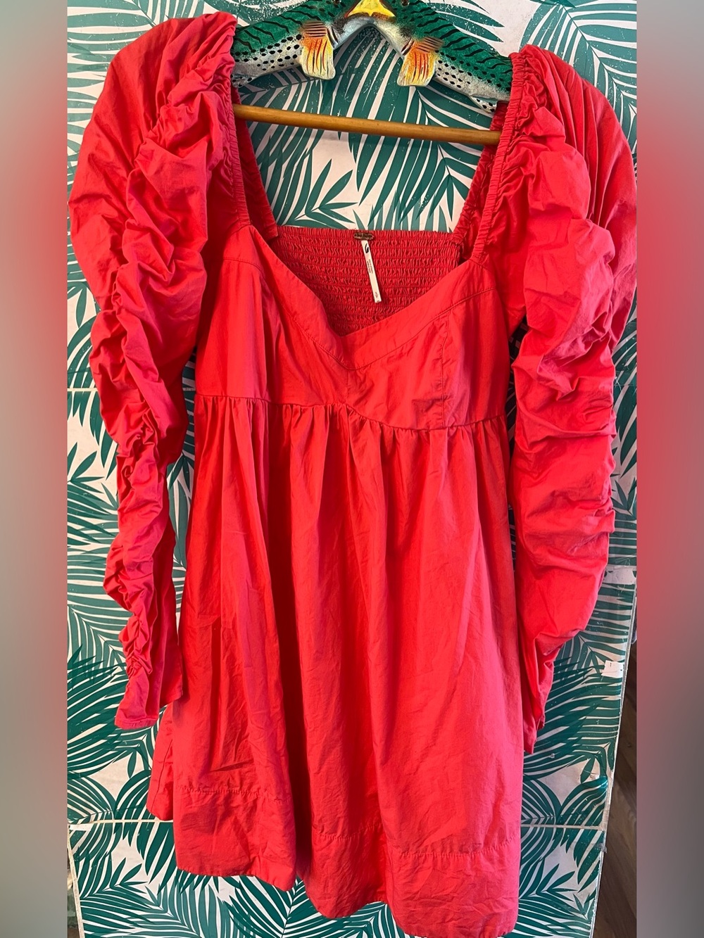Free People Lindsay Rose babydoll dress Red Poppy Puff-Sleeve Sz S
